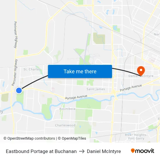 Eastbound Portage at Buchanan to Daniel McIntyre map