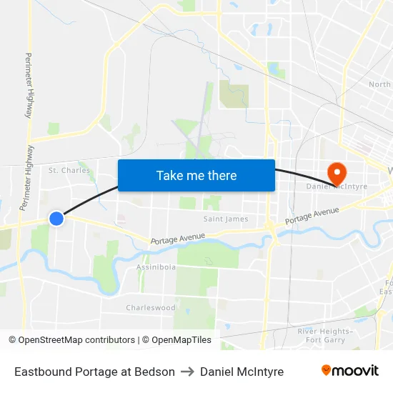 Eastbound Portage at Bedson to Daniel McIntyre map
