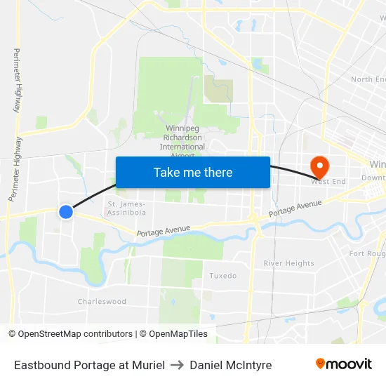 Eastbound Portage at Muriel to Daniel McIntyre map