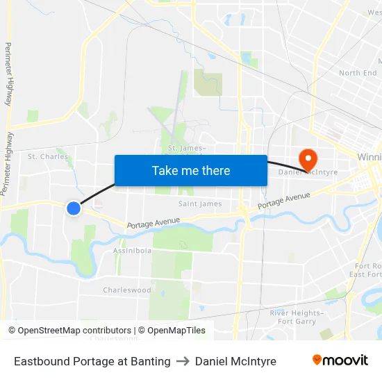 Eastbound Portage at Banting to Daniel McIntyre map