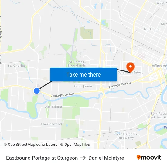 Eastbound Portage at Sturgeon to Daniel McIntyre map