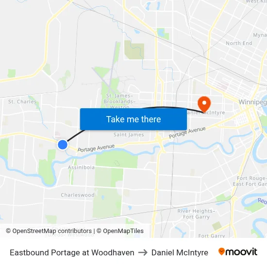 Eastbound Portage at Woodhaven to Daniel McIntyre map