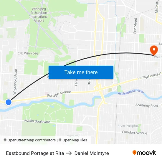 Eastbound Portage at Rita to Daniel McIntyre map