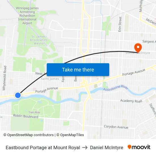 Eastbound Portage at Mount Royal to Daniel McIntyre map