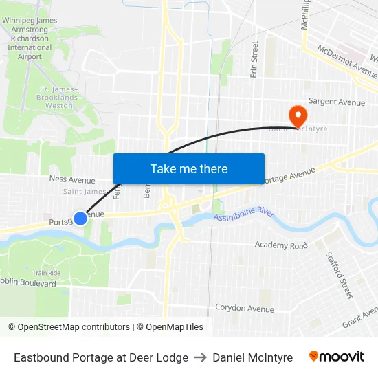 Eastbound Portage at Deer Lodge to Daniel McIntyre map