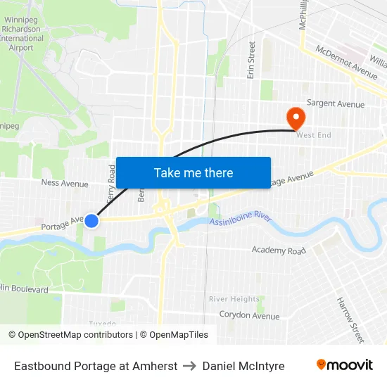 Eastbound Portage at Amherst to Daniel McIntyre map