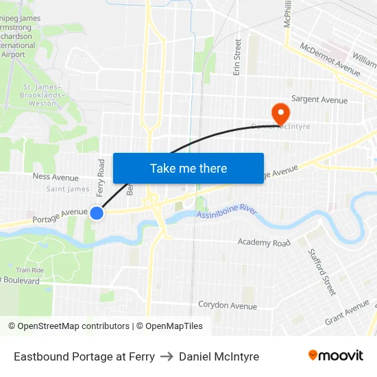 Eastbound Portage at Ferry to Daniel McIntyre map