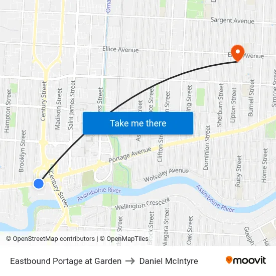 Eastbound Portage at Garden to Daniel McIntyre map