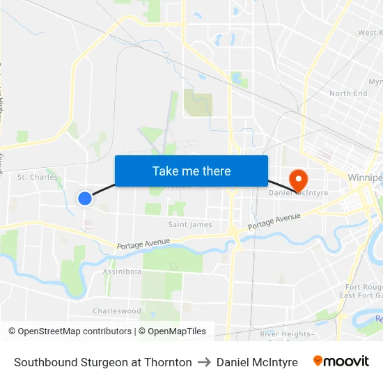 Southbound Sturgeon at Thornton to Daniel McIntyre map