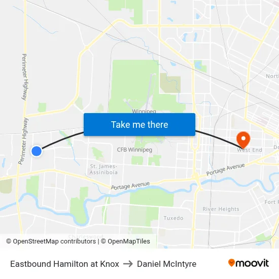 Eastbound Hamilton at Knox to Daniel McIntyre map
