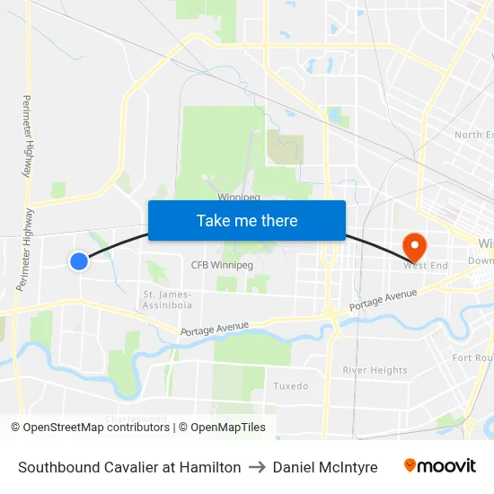 Southbound Cavalier at Hamilton to Daniel McIntyre map