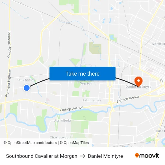 Southbound Cavalier at Morgan to Daniel McIntyre map