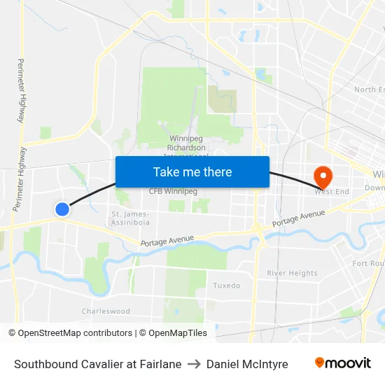 Southbound Cavalier at Fairlane to Daniel McIntyre map