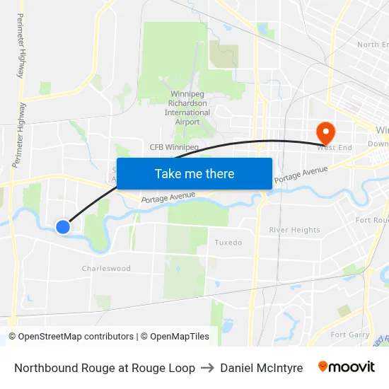 Northbound Rouge at Rouge Loop to Daniel McIntyre map