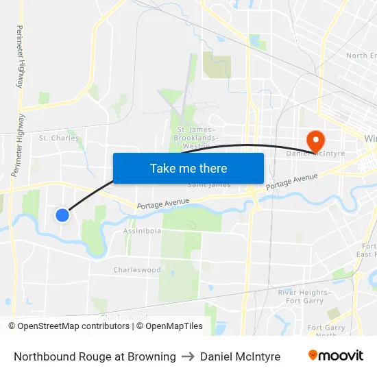 Northbound Rouge at Browning to Daniel McIntyre map