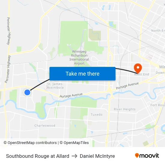 Southbound Rouge at Allard to Daniel McIntyre map