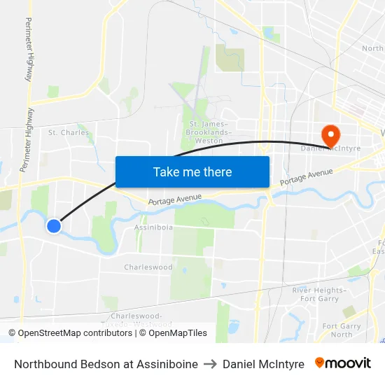Northbound Bedson at Assiniboine to Daniel McIntyre map