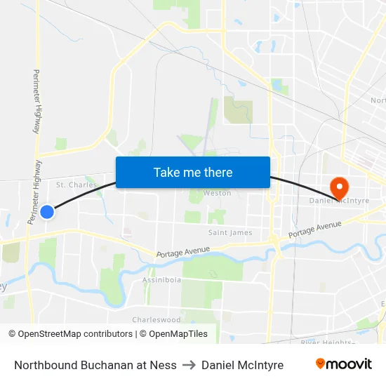 Northbound Buchanan at Ness to Daniel McIntyre map