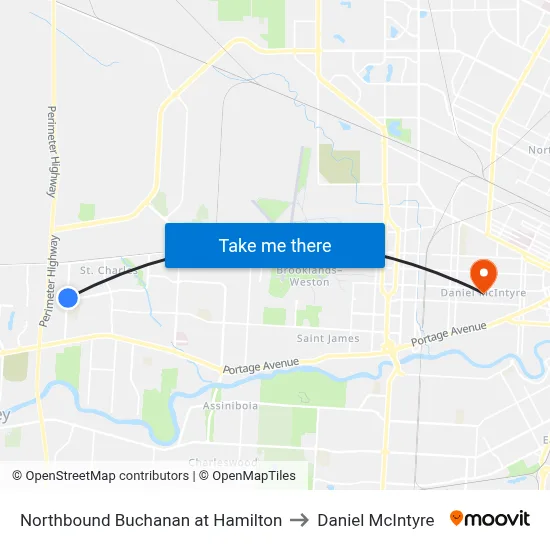 Northbound Buchanan at Hamilton to Daniel McIntyre map