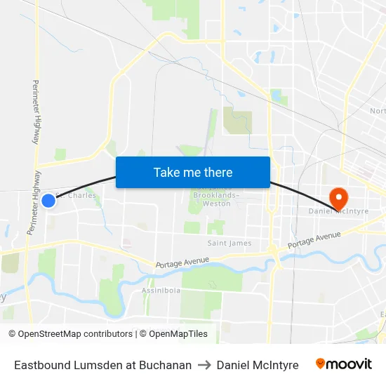 Eastbound Lumsden at Buchanan to Daniel McIntyre map