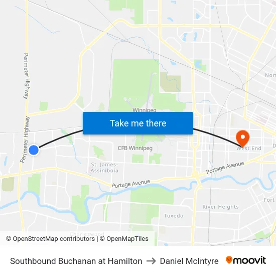 Southbound Buchanan at Hamilton to Daniel McIntyre map