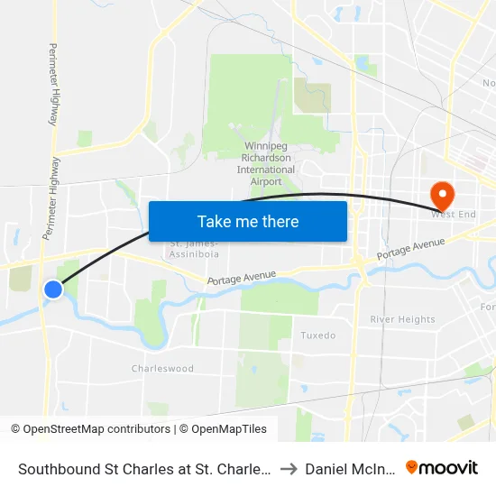 Southbound St Charles at St. Charles Loop to Daniel McIntyre map