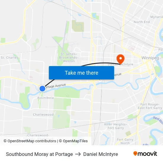 Southbound Moray at Portage to Daniel McIntyre map