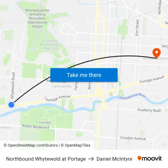 Northbound Whytewold at Portage to Daniel McIntyre map