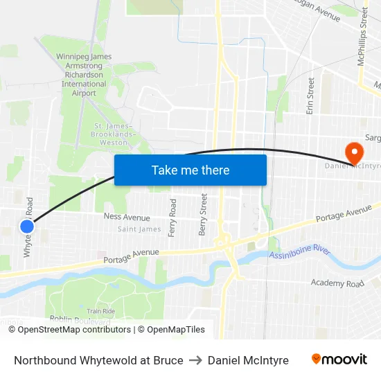 Northbound Whytewold at Bruce to Daniel McIntyre map