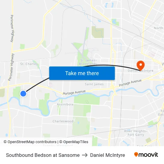 Southbound Bedson at Sansome to Daniel McIntyre map