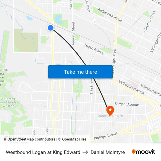 Westbound Logan at King Edward to Daniel McIntyre map