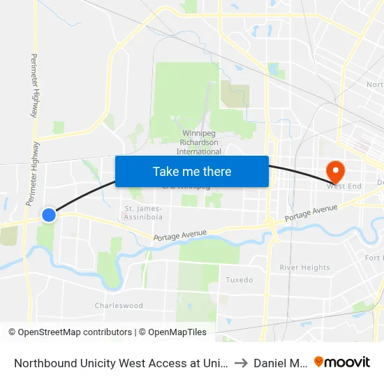 Northbound Unicity West Access at Unicity (Shoppers Drugs) to Daniel McIntyre map
