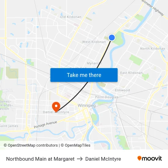 Northbound Main at Margaret to Daniel McIntyre map