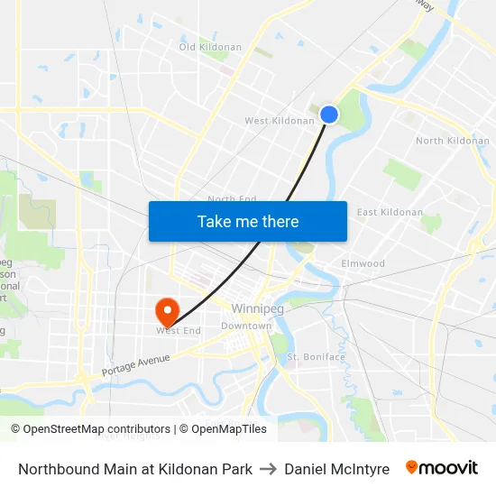Northbound Main at Kildonan Park to Daniel McIntyre map
