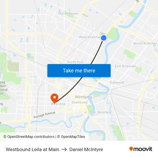 Westbound Leila at Main to Daniel McIntyre map