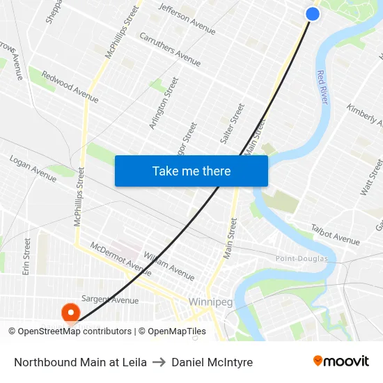 Northbound Main at Leila to Daniel McIntyre map