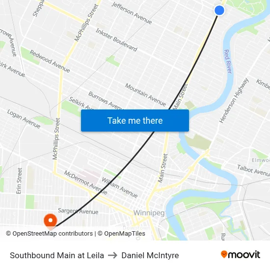 Southbound Main at Leila to Daniel McIntyre map