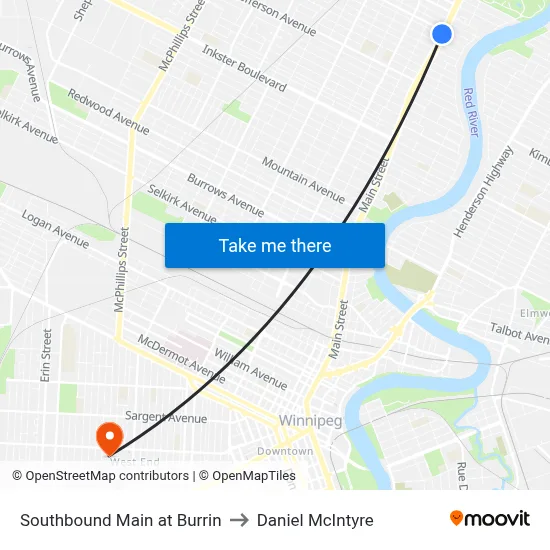 Southbound Main at Burrin to Daniel McIntyre map