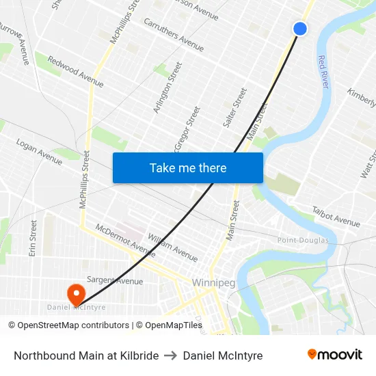 Northbound Main at Kilbride to Daniel McIntyre map