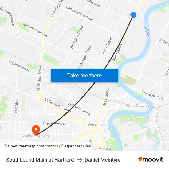 Southbound Main at Hartford to Daniel McIntyre map
