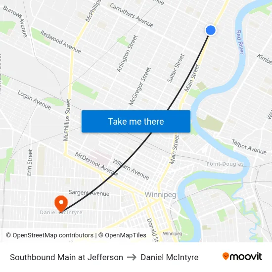 Southbound Main at Jefferson to Daniel McIntyre map