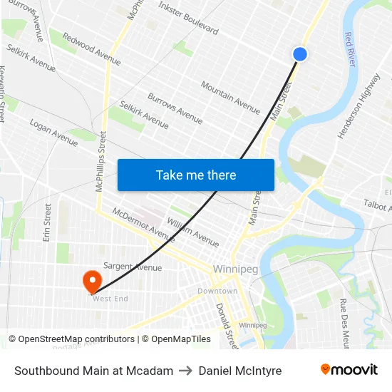 Southbound Main at Mcadam to Daniel McIntyre map