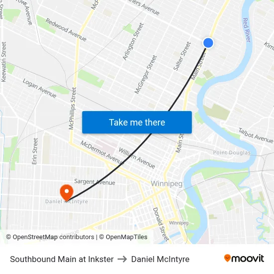 Southbound Main at Inkster to Daniel McIntyre map