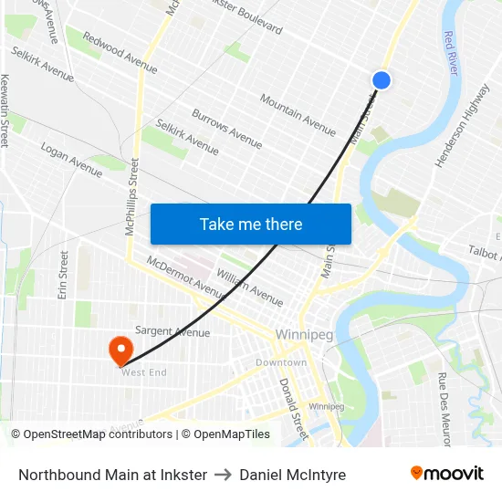 Northbound Main at Inkster to Daniel McIntyre map