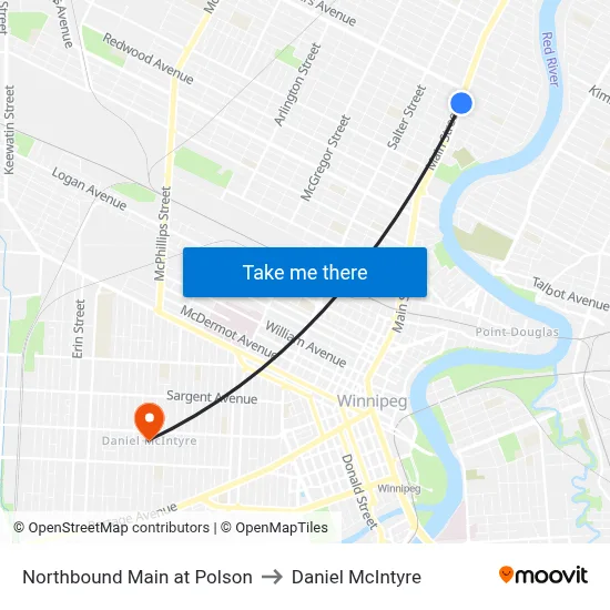 Northbound Main at Polson to Daniel McIntyre map