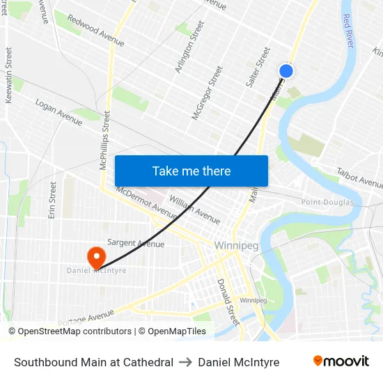 Southbound Main at Cathedral to Daniel McIntyre map
