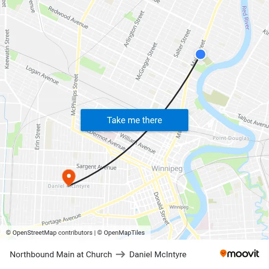 Northbound Main at Church to Daniel McIntyre map