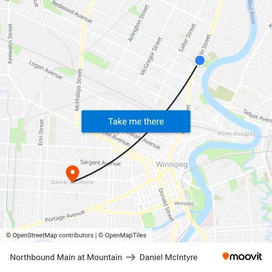 Northbound Main at Mountain to Daniel McIntyre map