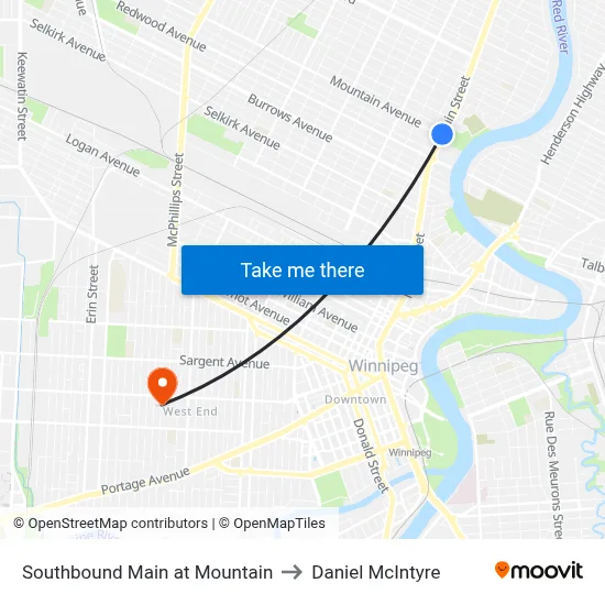 Southbound Main at Mountain to Daniel McIntyre map