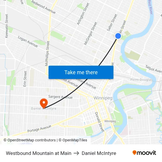 Westbound Mountain at Main to Daniel McIntyre map